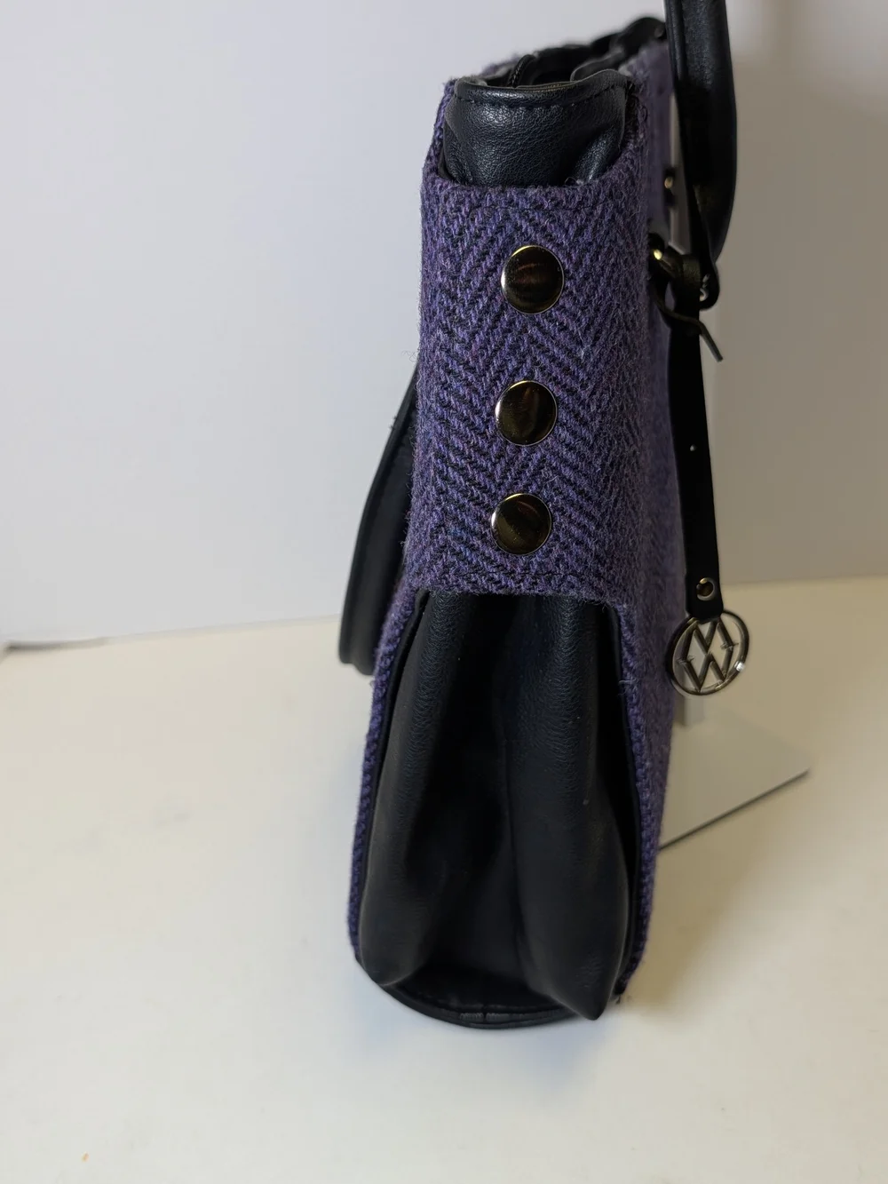 Mucros Weavers Emily Tweed Handbag - Purple Herringbone Wool Authentic Irish
